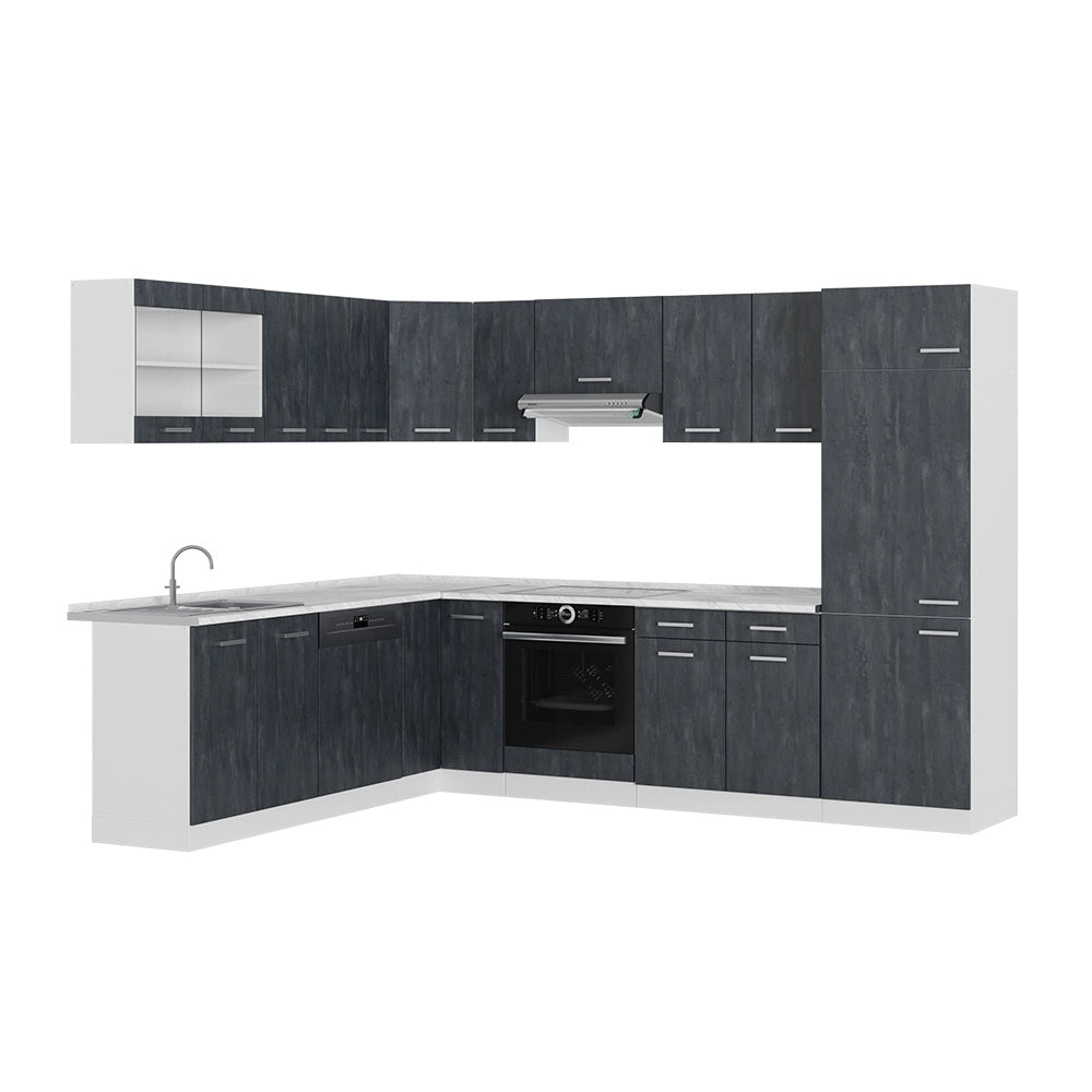 Cucina angolare completa R-Line Calce nera/Bianco 287 x 227 cm senza piano di lavoro Vicco