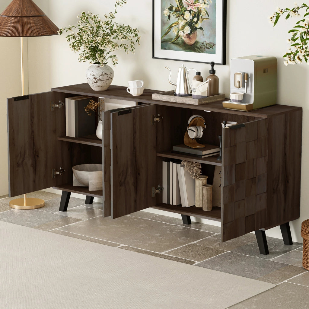 OKWISH Credenza Contenitore con 4 Ante e Ripiani Regolabili, per Soggiorno o Sala da Pranzo, Legno, 160,5 x 35,5 x 78 cm