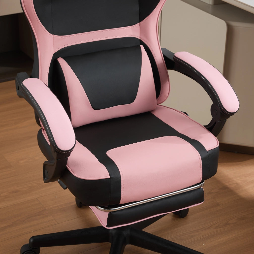 Sedia da ufficio gaming con tasca posteriore, cuciture curate e cilindro pneumatico a tre livelli in pvc rosa baby