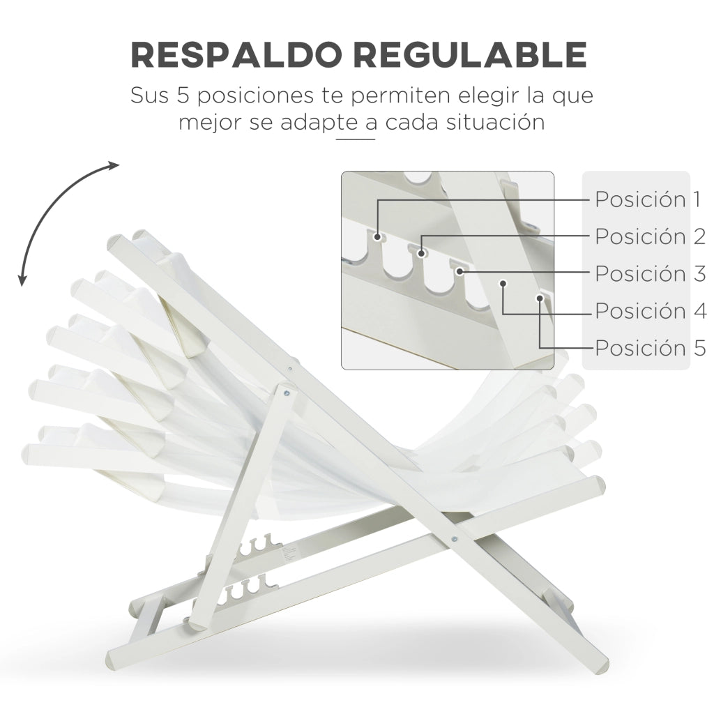 Set 2 Tumbonas Plegables ¨C Zephmum ¨C Aluminio, Respaldo Regulable, Blanco, 60x100x85 cm