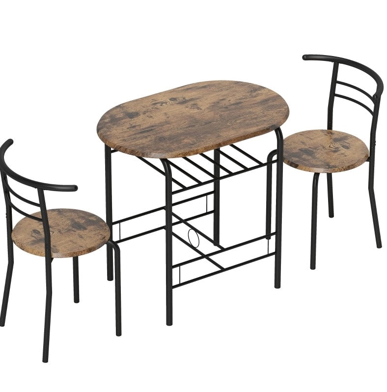 Set tavolo da pranzo 3 pezzi per 2 persone con ripiano; 80x52x76 cm; marrone rustico