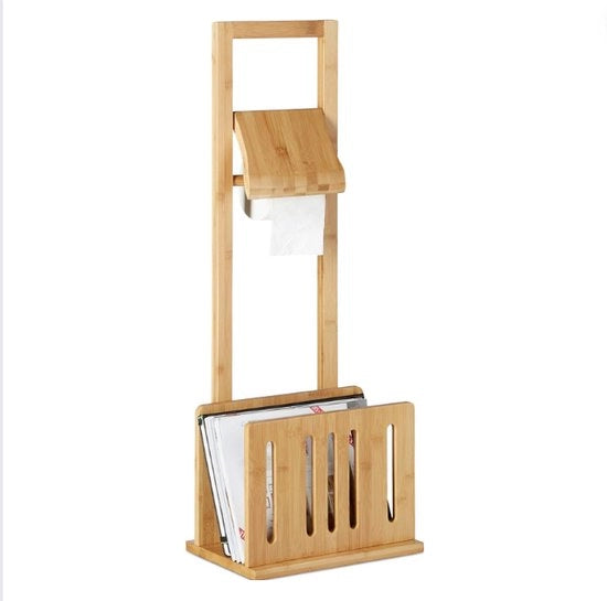 Cassa da bagno in piedi - Cassetto wc in piedi in bambù - Combinazione pratica di contenitore per carta igienica e ripiano per riviste - Set di accessori per il bagno in piedi