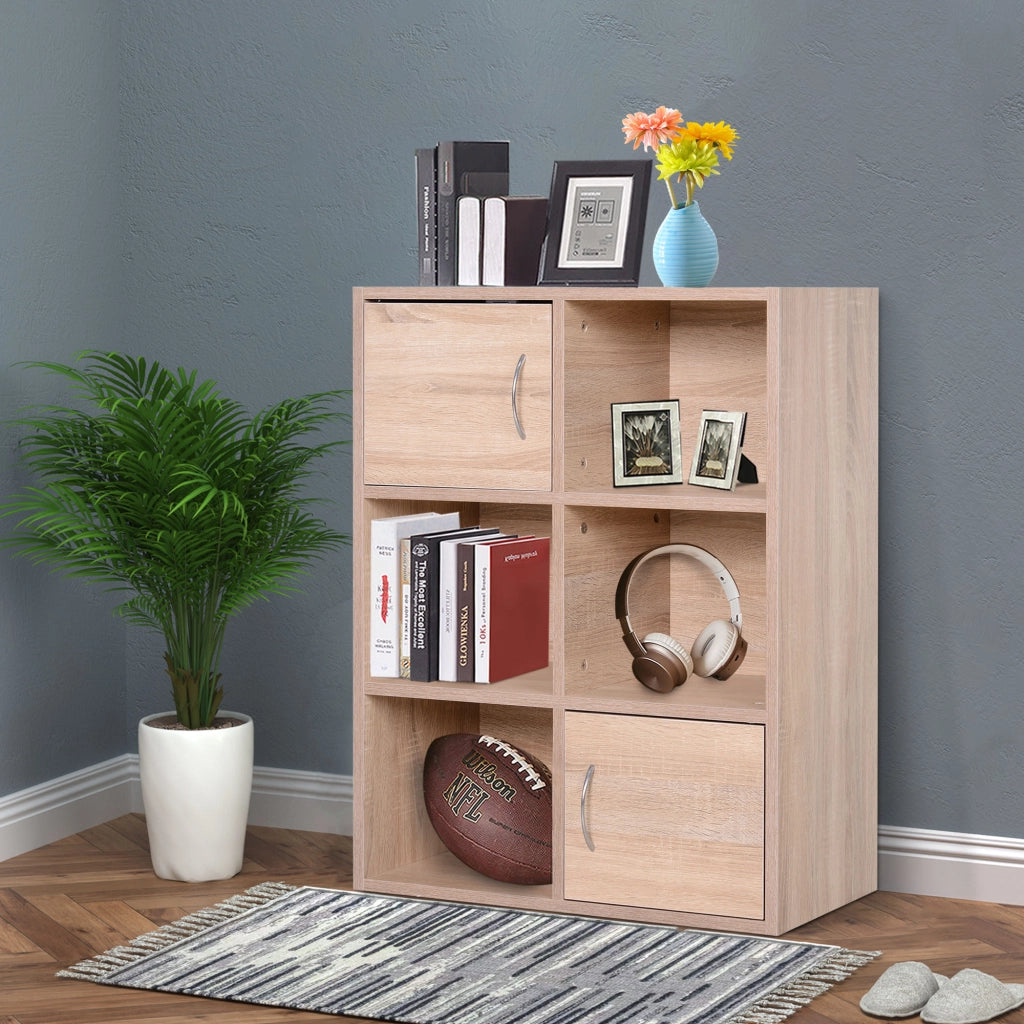 EasyComfort Libreria Scaffale in Legno, Mobiletto Multiuso con 3 Ripiani 4 Scompartimenti e 2 ante, 61.5x29.5x80cm