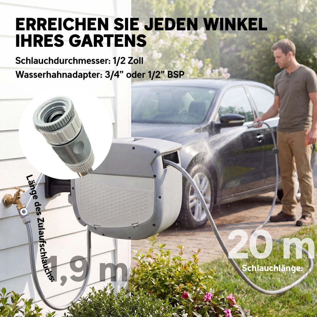 Carrello Avvolgitubo per Giardino 20m con Schlauch ¨C zephmum ¨C Grigio 180¡ã Girevole