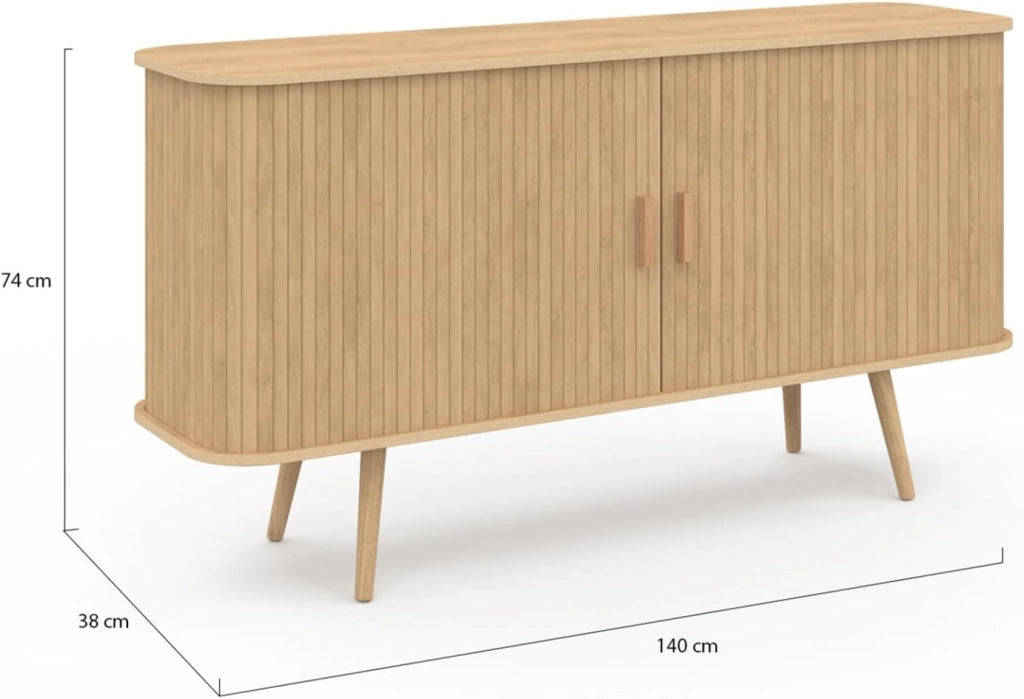 Aparador ROMIE efecto listones 2 puertas correderas 140 cm