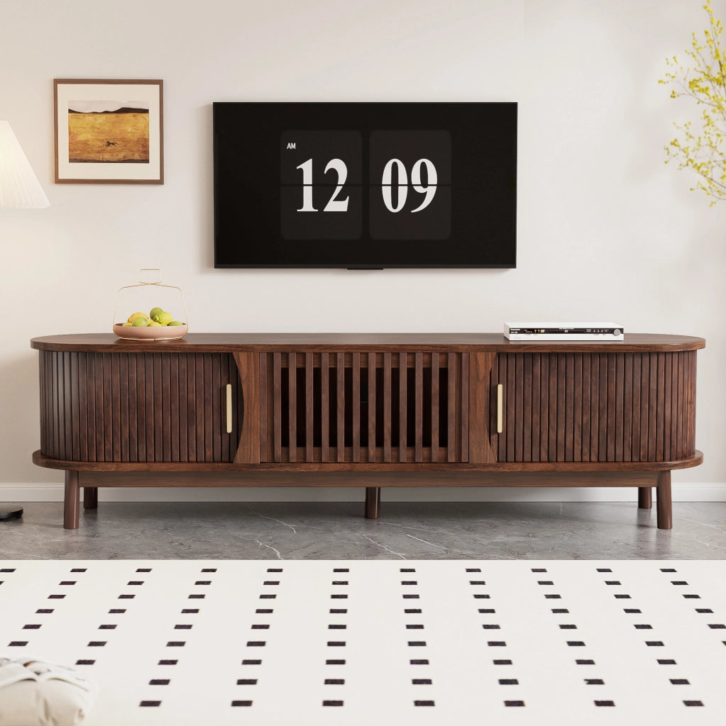 Mobile TV 165 cm in MDF marrone con ante scorrevoli e anta ribaltabile