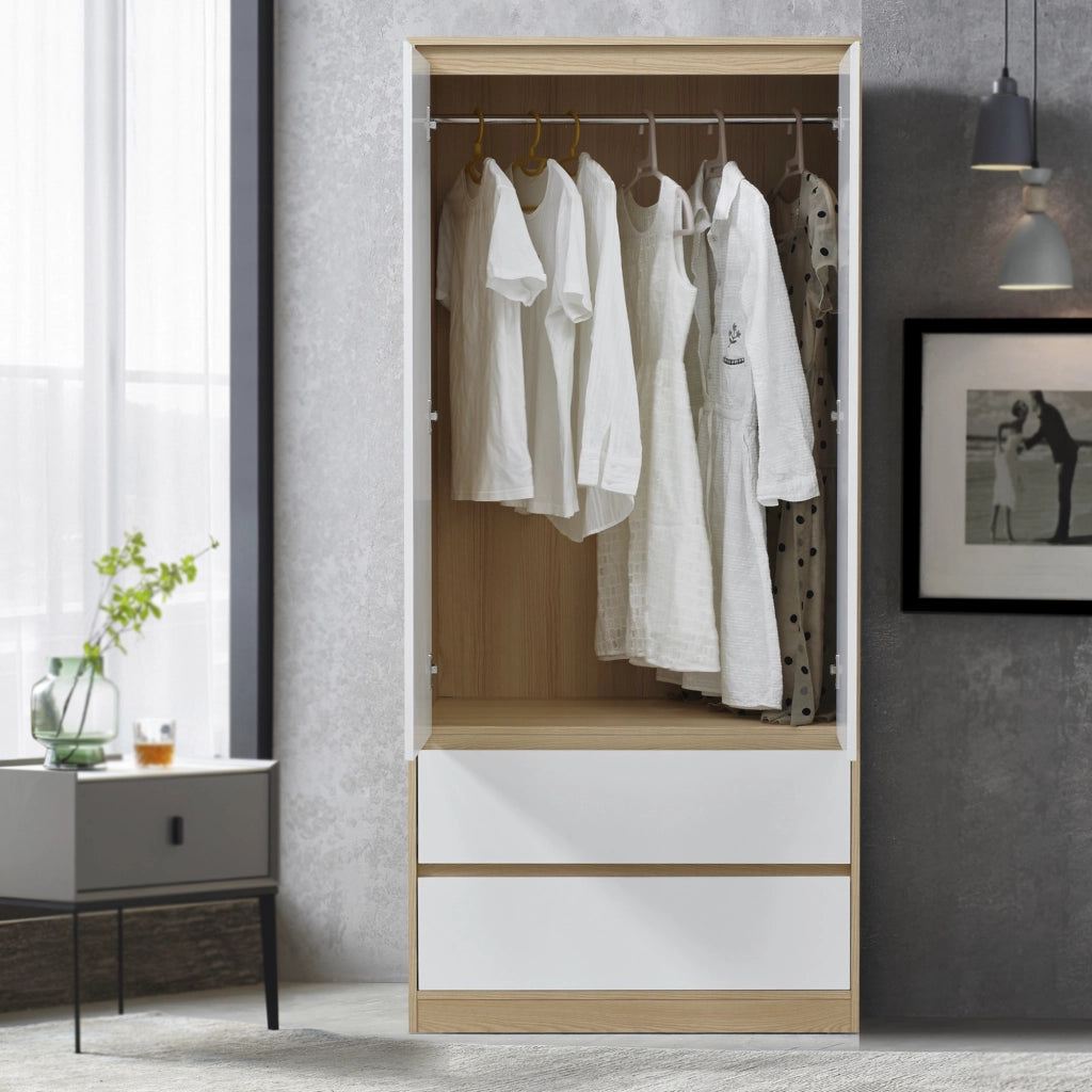 Armadio Guardaroba Bastheim con Cassetti 176 x 80 x 52 cm Effetto Rovere [en.casa]