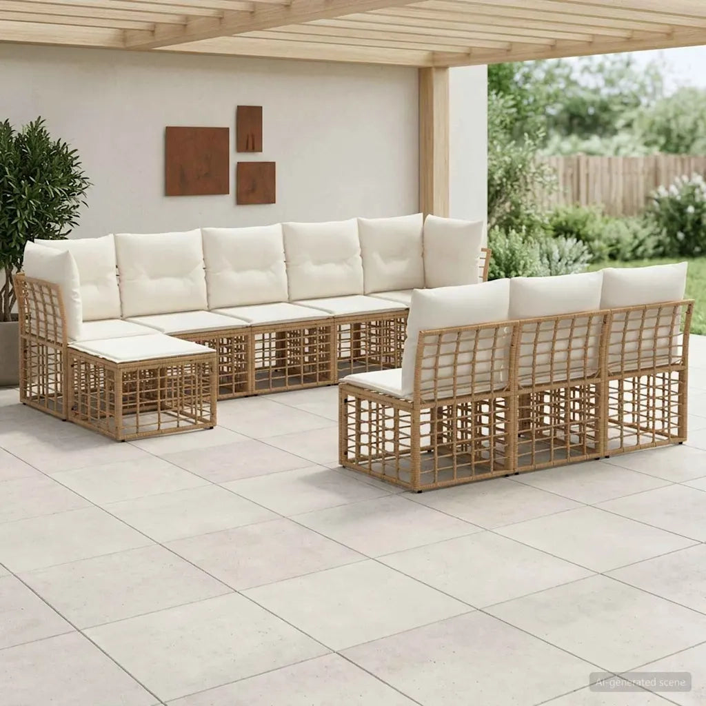 Set di divani da esterno Naturale e Bianco Crema Poliestere
