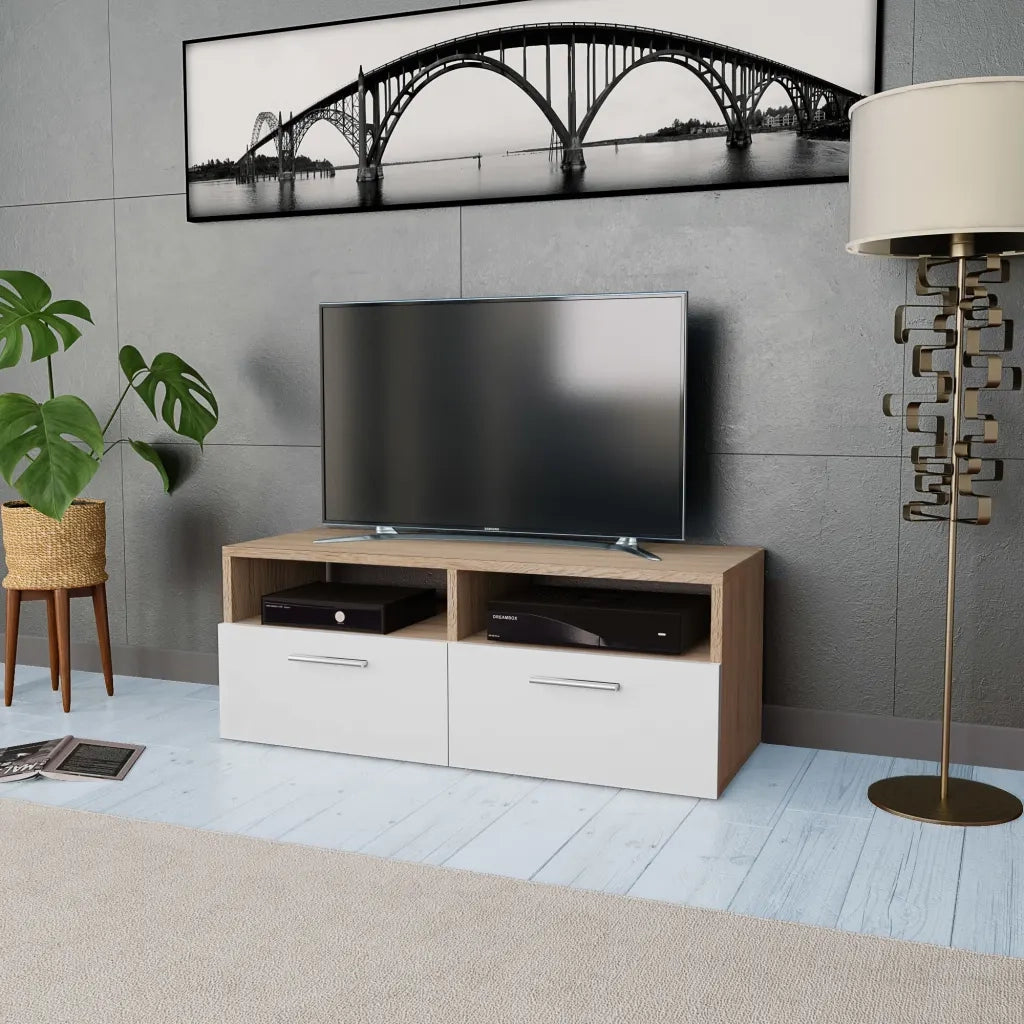 Mobile TV | Armadietto TV | Mobile Porta TV in Legno Multistrato 95x35x36cm Rovere e Bianco