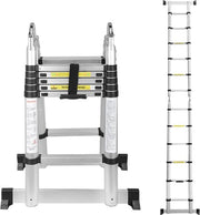 Ladder a Vouw con Chiusura Soft - Telescopica - Altezza di Lavoro 1,9+1,9 m - Argento