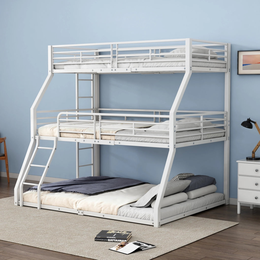 Letto a castello triplo - Zephmum - 90x200, 120x200, 140x200 - Bianco - Metall