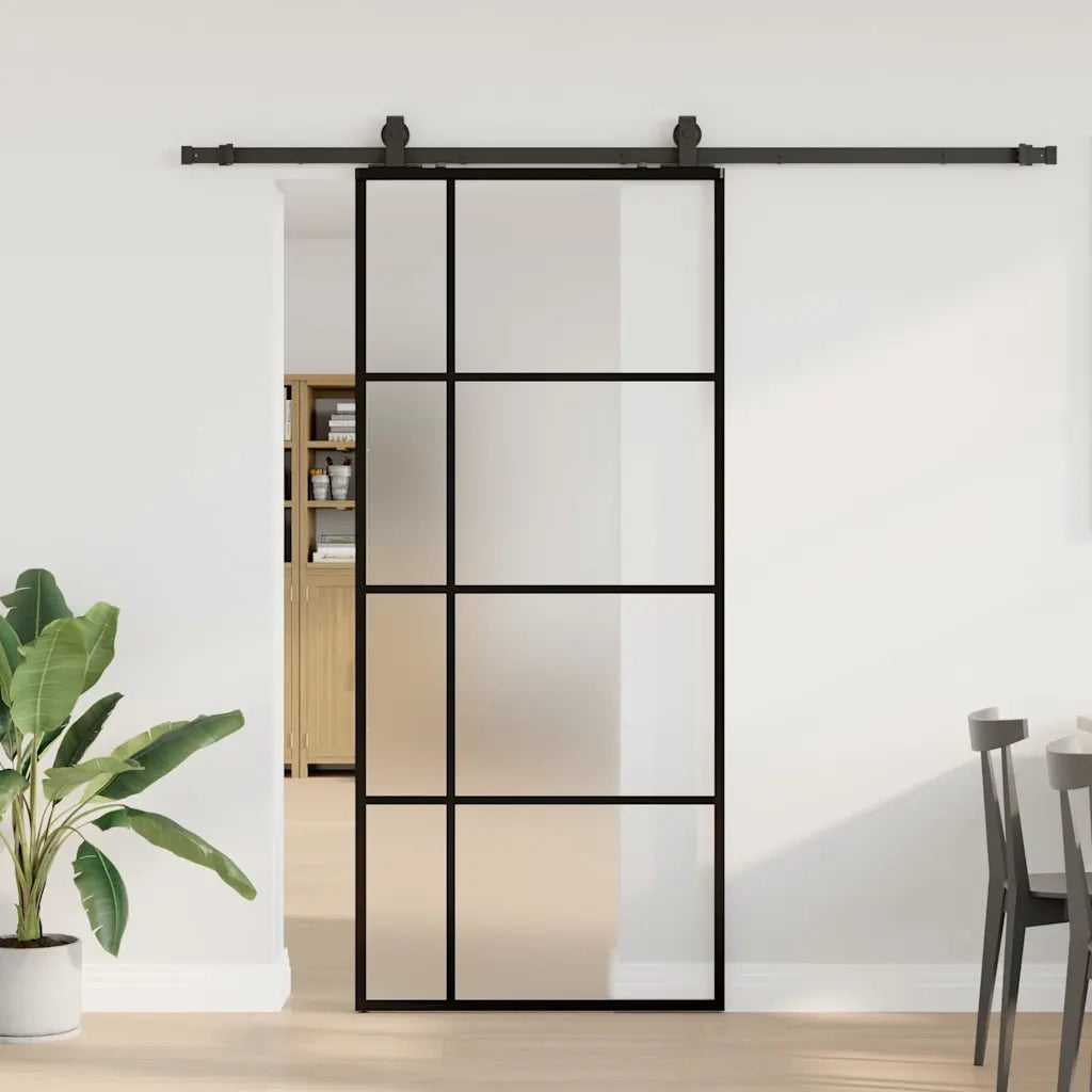 Porta Scorrevole con Ferramenta Nera 90x205 cm in Vetro ESG 3375951