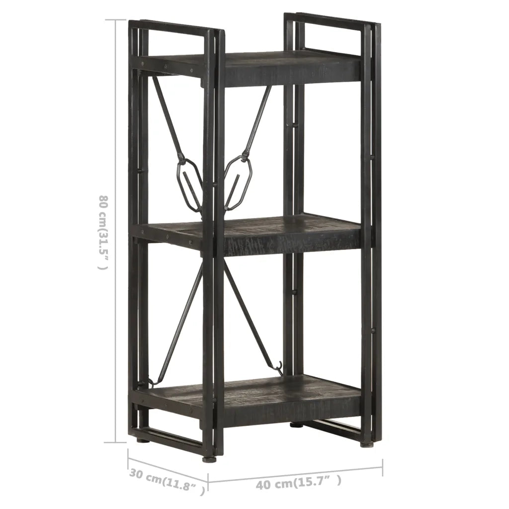 Libreria a 3 Ripiani 40x30x80cm Nero in Legno Massello di Mango 320625