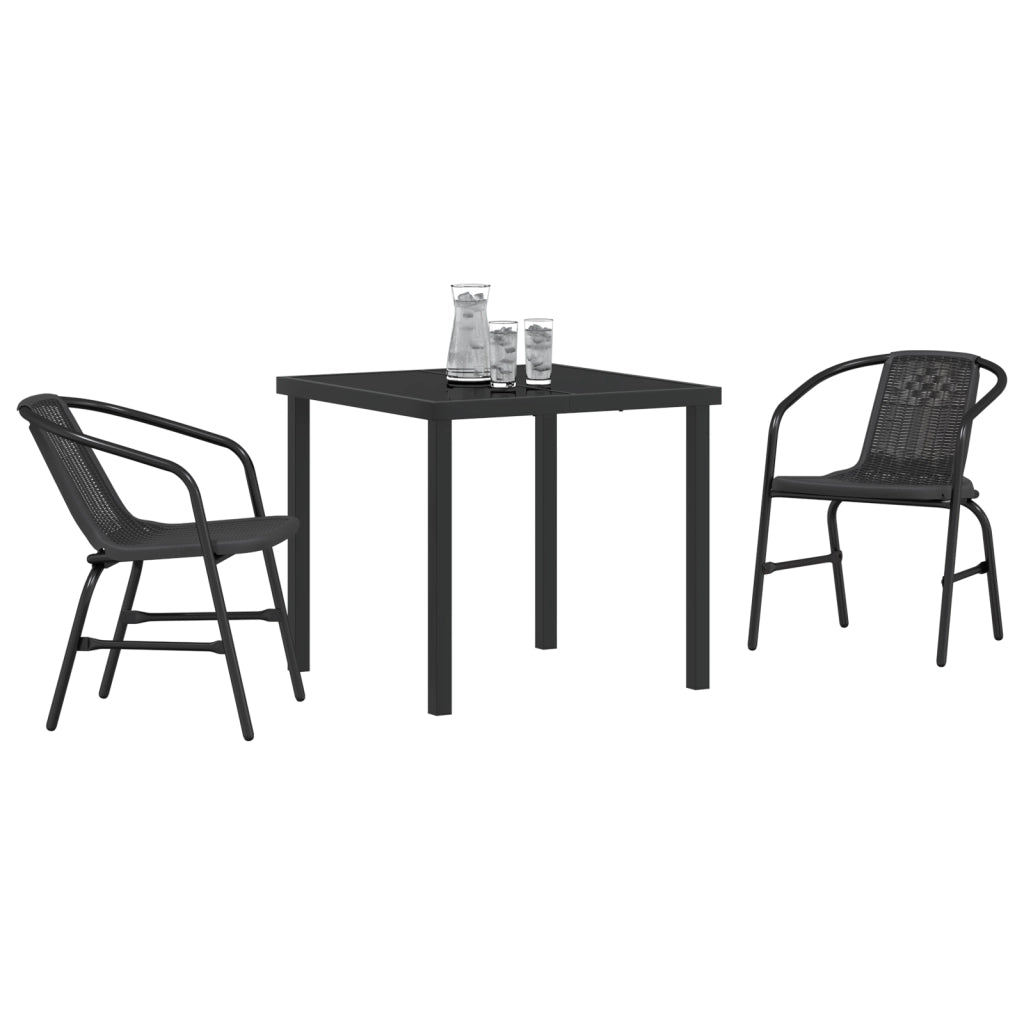 Set da pranzo da giardino 3 pezzi Rattan plastico nero