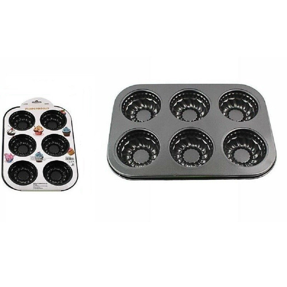 Trade Shop - Stampo Teglia Vassoio Antiaderente 6 Muffin Cupcake Dolci Budino 26x18cm 59959 -