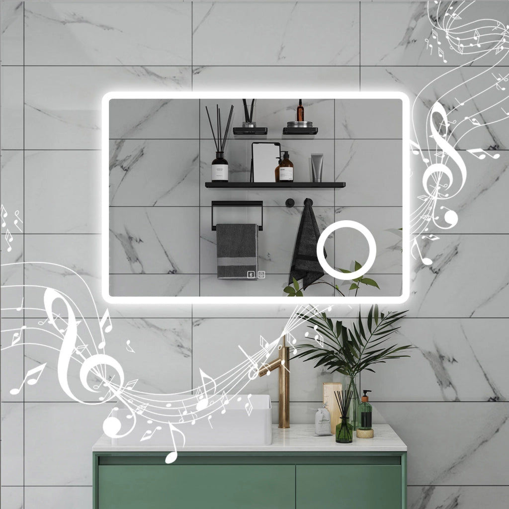 AICA Specchio da bagno  60 x 80 cm, dimmerabile, Blue tooth, Funzione Memoria, antiappannamento, 3 colori, Magnificatore