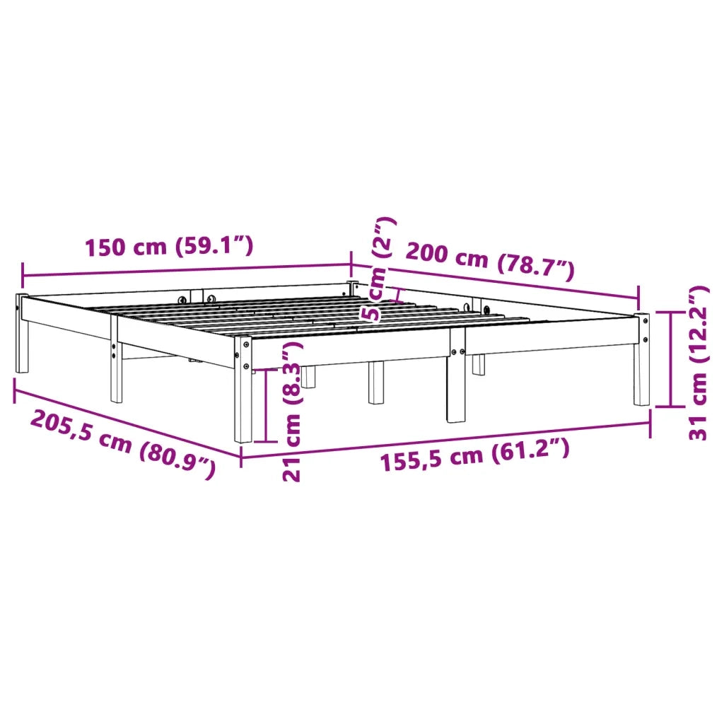 Giroletto senza Materasso Marrone Cera 150x200 cm Legno di Pino 844860