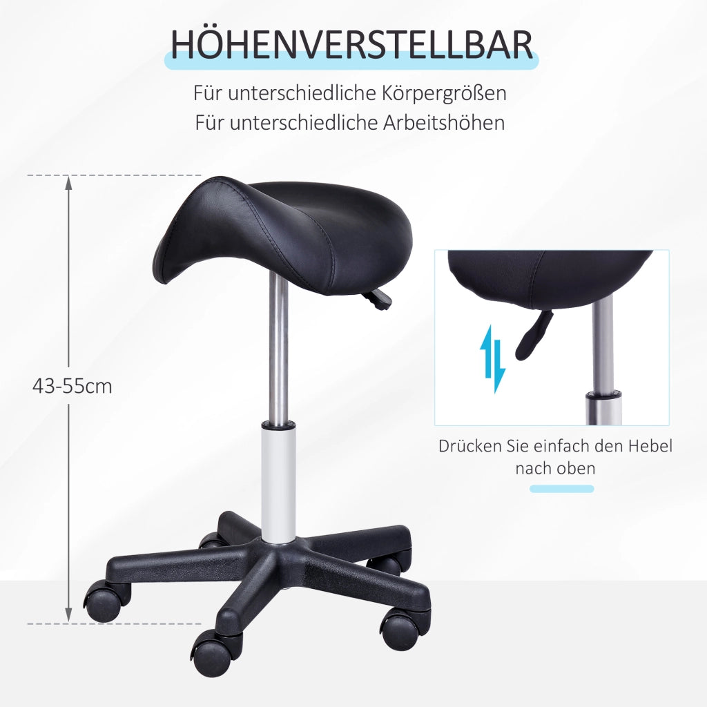 Sgabello girevole regolabile in altezza con ruote e seduta ergonomica per salone e studio, in ecopelle nera
