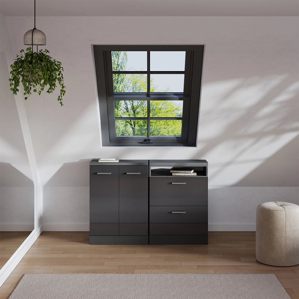 Set di mobili sottotetto Rion Antracite lucido/Antracite 120 cm Set di 2 carcasse armadio profondità 60 cm Vicco