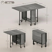 Tavolo da Pranzo Pieghevole per 6 Persone max con Ripiano, in Legno e Metallo, 130x80x74 cm, Grigio