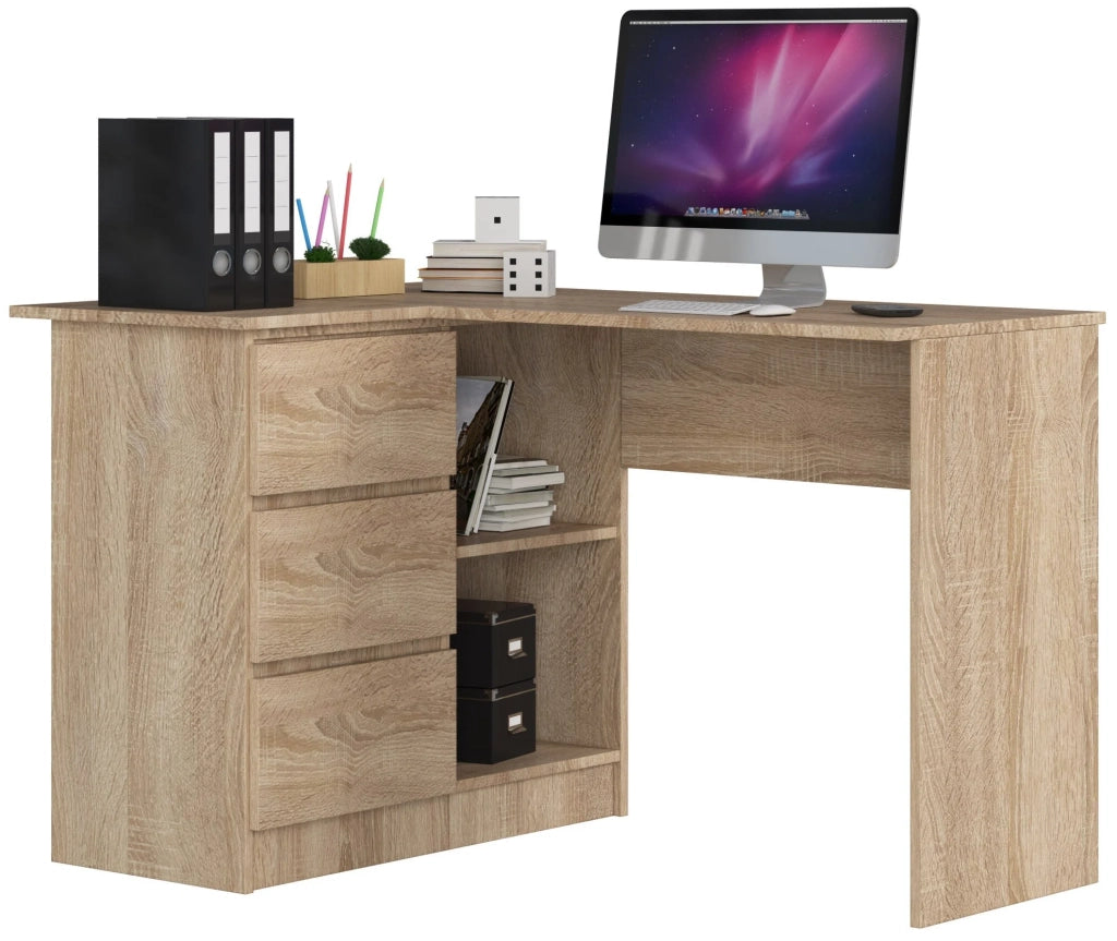 Scrivania angolare AKORD B16 Sonoma Quercia 124 cm 3 cassetti 124x85x77 cm Modello a sinistra