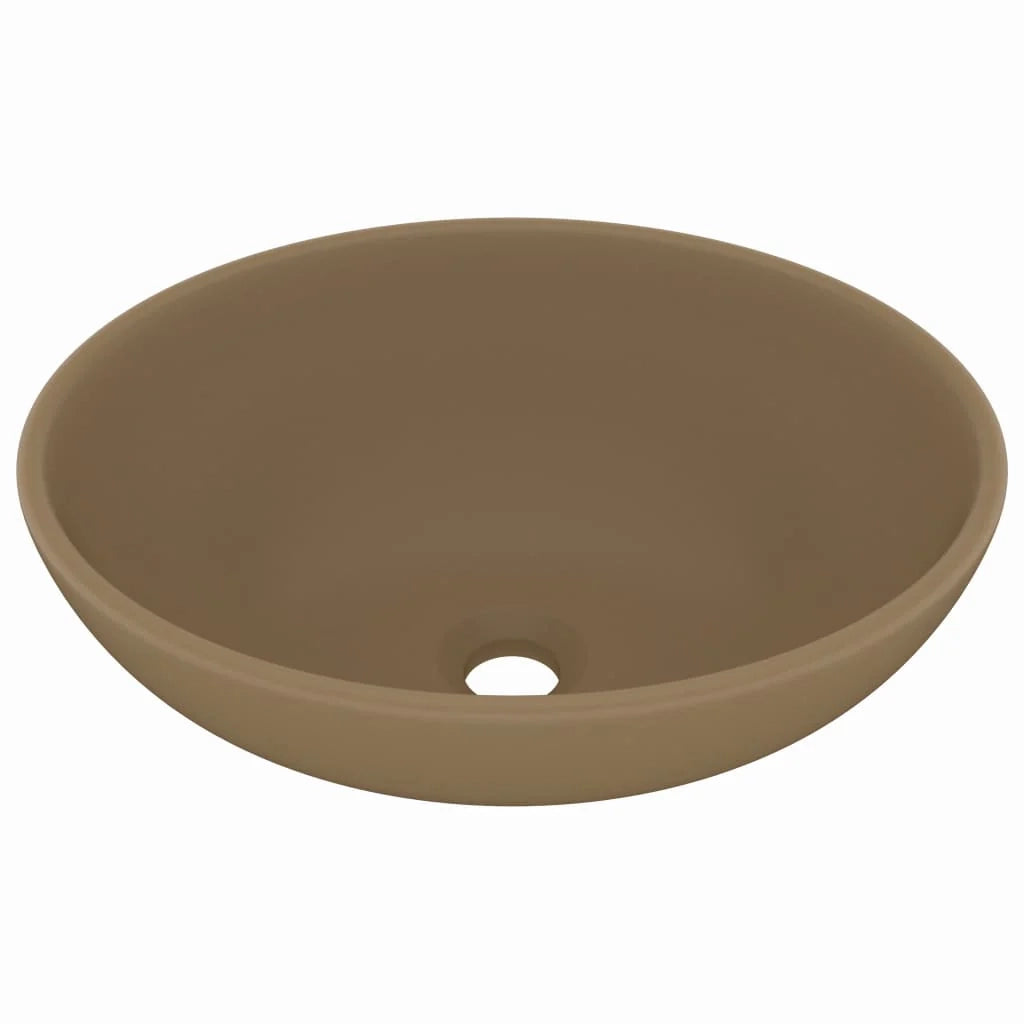 Lavabo ovale di lusso da appoggio WC lavabo bagno stanza cosmetica interno casa 40 x 33 cm ceramica crema opaca 02_0002672