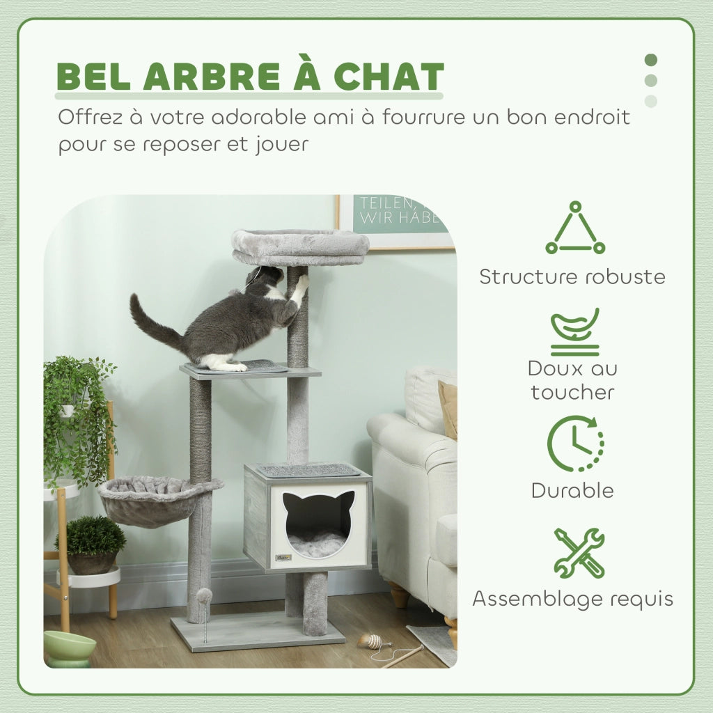 Arbre ¨¤ chat con griffoir, nicchia e amaca ¨C zephmum ¨C 48x40x126cm grigio