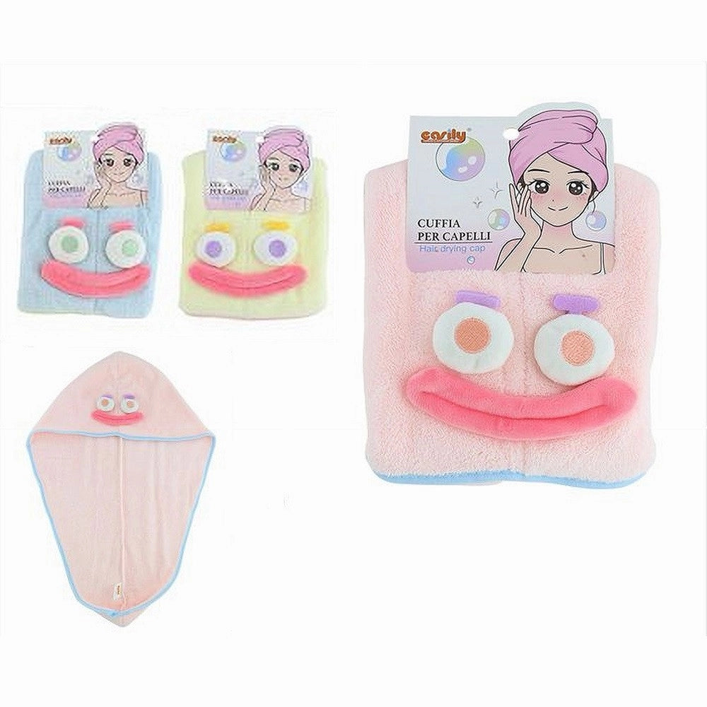 Trade Shop - Cuffia Capelli Asciugamano Asciuga Assorbente Shampoo Bagno Doccia Con Faccia 10736 -