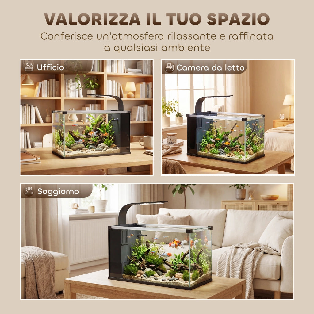 Acquario Vetro Temperato 24 Litri con Filtro, Luce LED e Pompa ¨C zephmum ¨C 24L