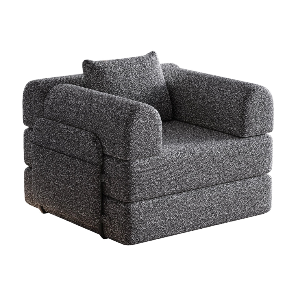 Divano letto singolo 103.0x32.0x32.0 cm con vano bracciolo; struttura in acciaio; chenille grigio