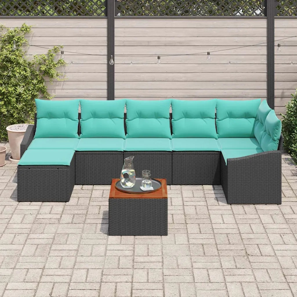 Set Divano da Giardino con cuscino 8 pcs Nero polyrattan
