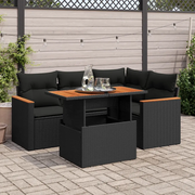 Set Divani da Giardino 5 pz con Cuscini Nero Polyrattan Acacia 3327478