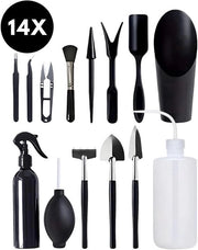 Kit di cura per bonsai - 14 pezzi - Kit di partenza per piante da appartamento - Attrezzatura per bonsai - Kit di manutenzione per alberi bonsai - Kit di cura per bonsai - Set di attrezzi con lama, sega, rastrello, zappatrice per erbacce