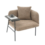 Poltrona con tavolino laterale e tasche laterali; seduta imbottita in ciniglia kaki 86 Ã— 72 Ã— 71 cm