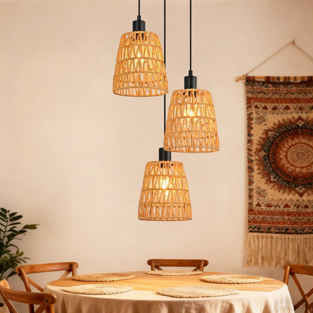 Lampada a sospensione ZMH vintage nera E27 a 3 luci per cucina (lampadina non inclusa)