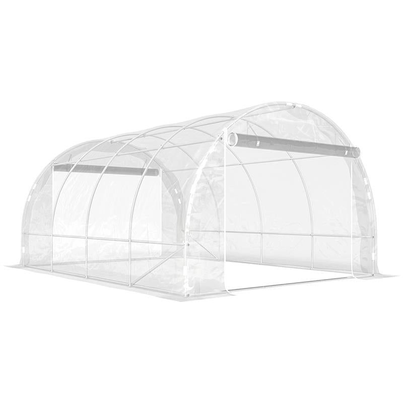 SERRA A TUNNEL 3X4X2 M CON PORTE AVVOLGIBILI, TELAIO IN ACCIAIO E COPERTURA IN PE ANTI-UV, TRASPARENTE