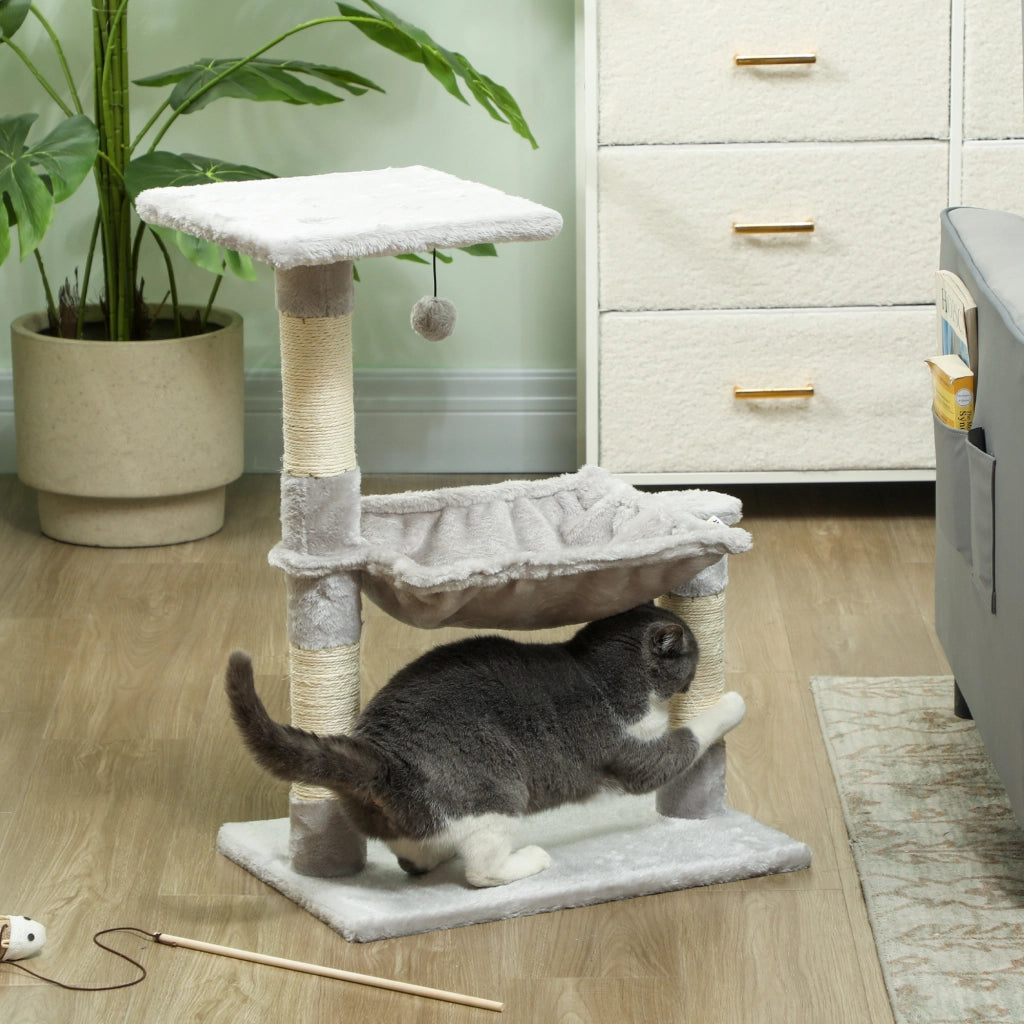 Arbre ¨¤ chat con 3 griffoirs sisal plateforme hamac ¨C zephmum ¨C 50x26x70 cm grigio
