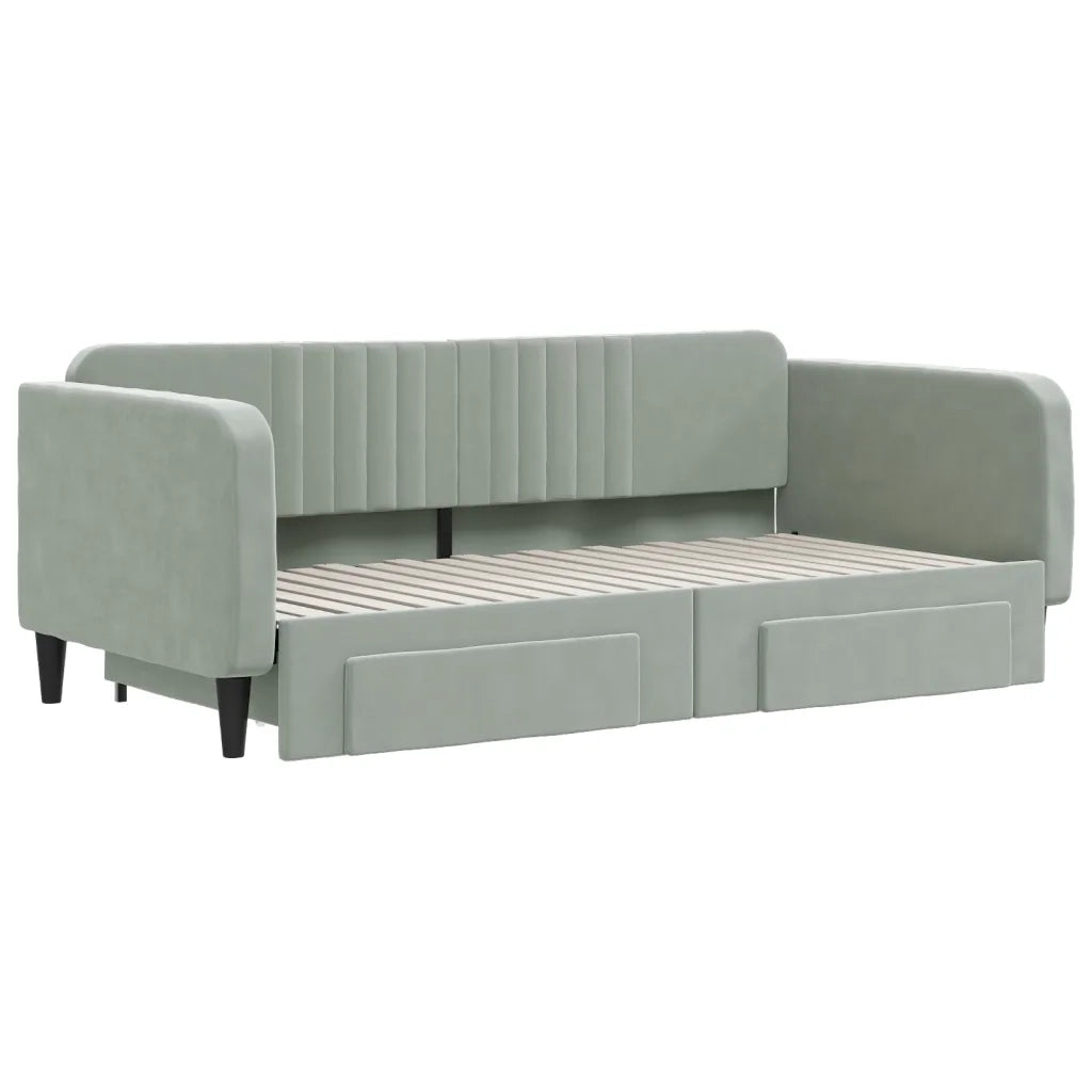 Divano Letto Estraibile Cassetti Grigio Chiaro 90x190cm Velluto 3197124