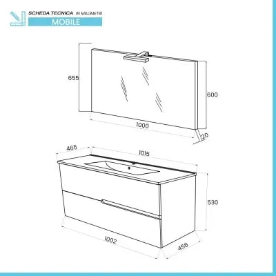 Mobile bagno sospeso 100 bianco lucido con lavabo e specchio LED  Eva