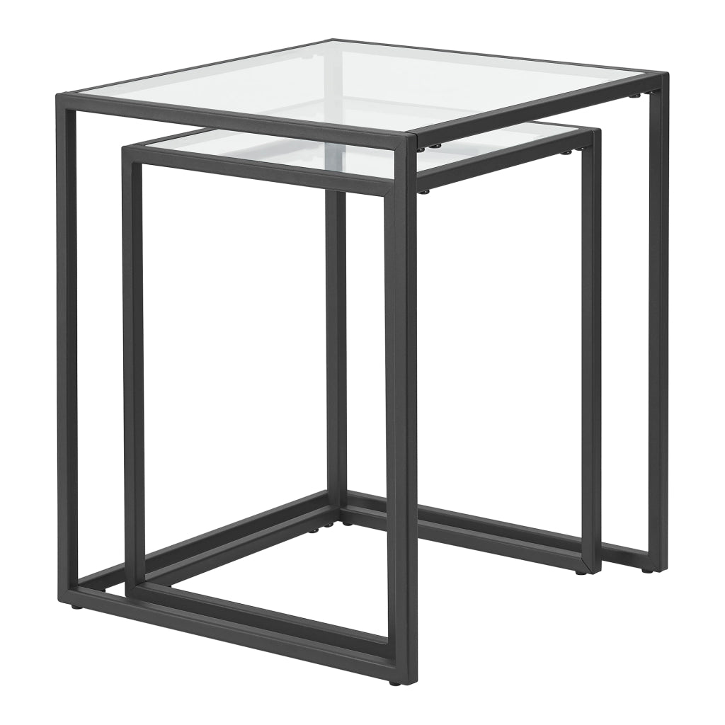 Set di 2 Tavolini Bassi 'Holstebro' Sovrapponibili - Piano Quadrato in Vetro Temperato [en.casa]
