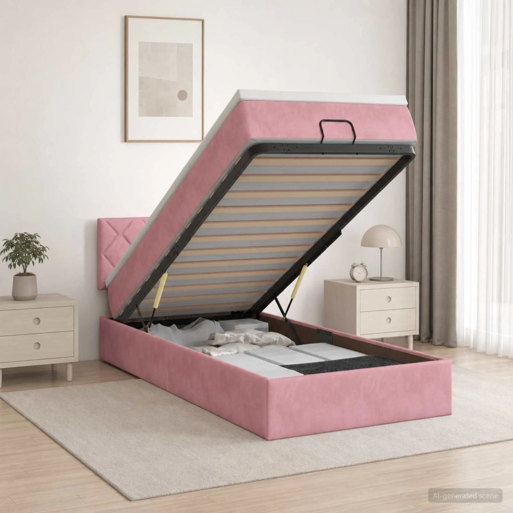 Letto ottomano con materasso Rosa 90 x 200 cm Velluto 3456608