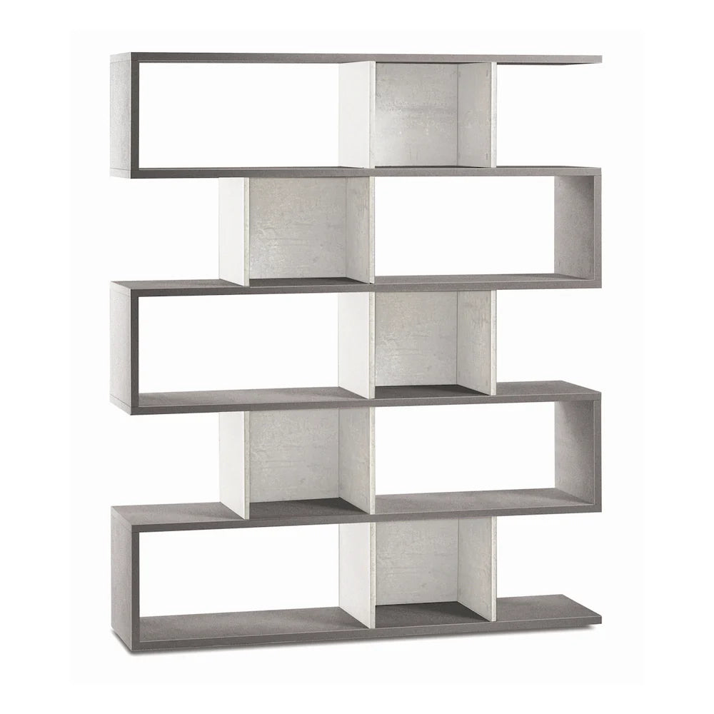 Libreria modulare 5 piani 150x37x178H cm in kit colore Cemento e Ossido bianco