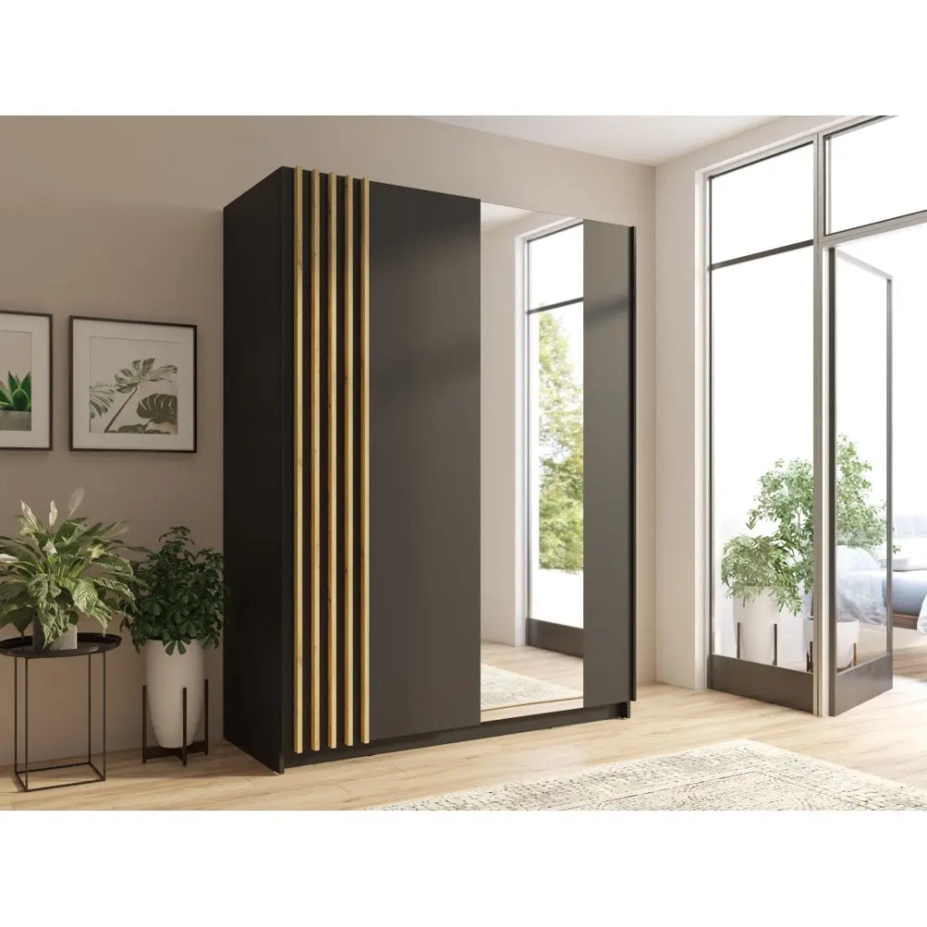 Armadio con 2 porte scorrevoli 150 cm - nero e rovere - Collezione VARIA
