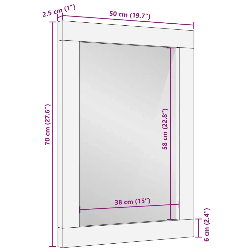 Specchio da Bagno 50x70x2,5 cm Legno Massello di Mango e Vetro 358351