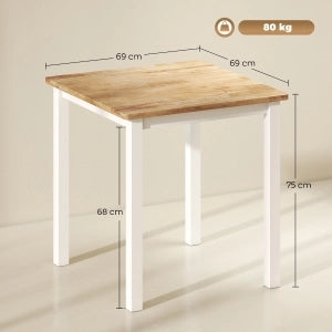 Tavolo da pranzo quadrato in legno di gomma effetto rovere per 2-4 persone