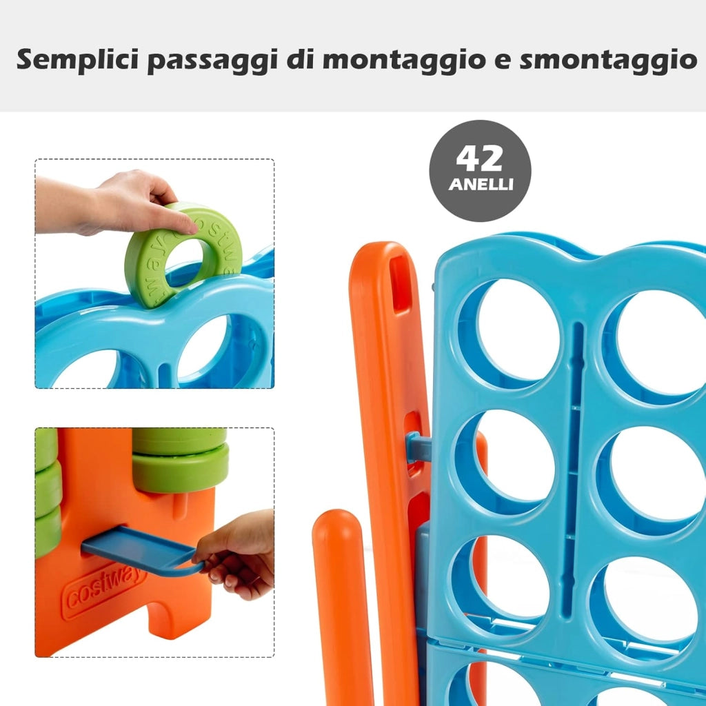 Forza 4 Gigante per Bambini e Adulti, Set di Forza 4 da Interno ed Esterno, Gioco per Feste e Vacanze, 120 x 42 x 104 cm, Azzurro+Arancione
