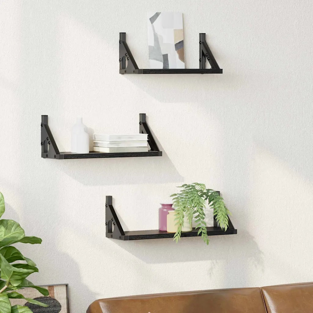 Scaffale da parete Montaggio a parete 3 pcs Rovere Nero 869098