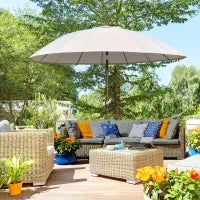 Ombrellone da Giardino e Terrazza 2.5x2.5m con Manovella, 18 Stecche e Testa Inclinabile, Crema