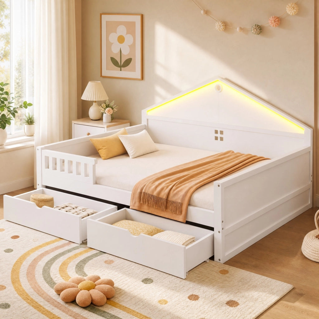 Letto multifunzione 140x200 cm con LED e 2 cassetti