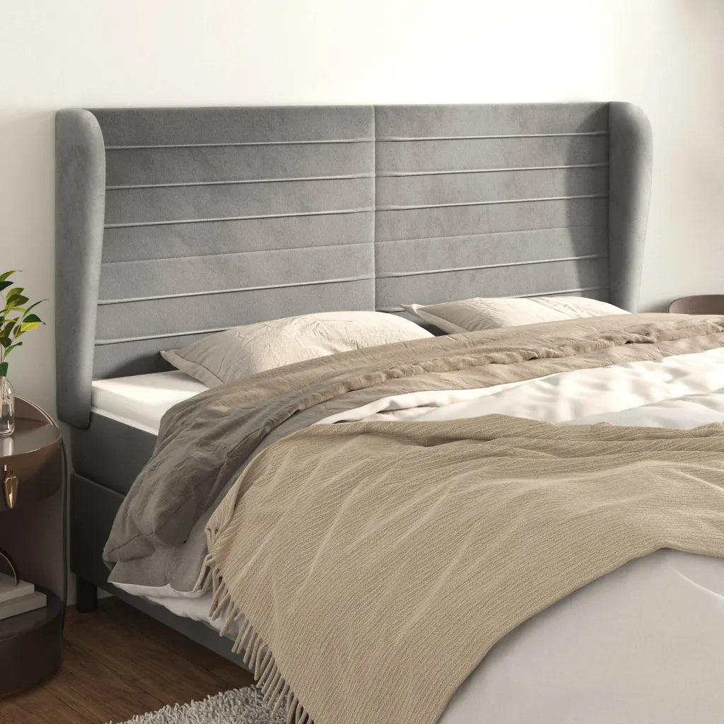 Testiera | Testata ad Orecchio Grigio Chiaro 163x23x118/128 cm in Velluto